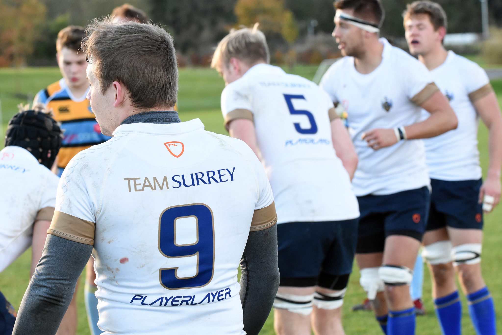 Team Surrey Mens Rugby Players preparing for a line out