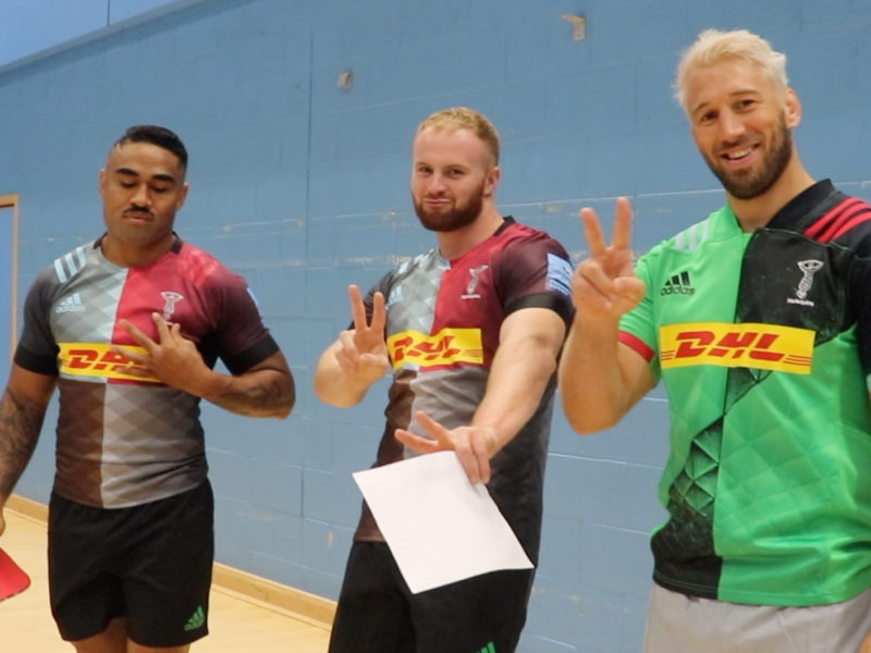 Harlequins men's rugby players posing at a photoshoot