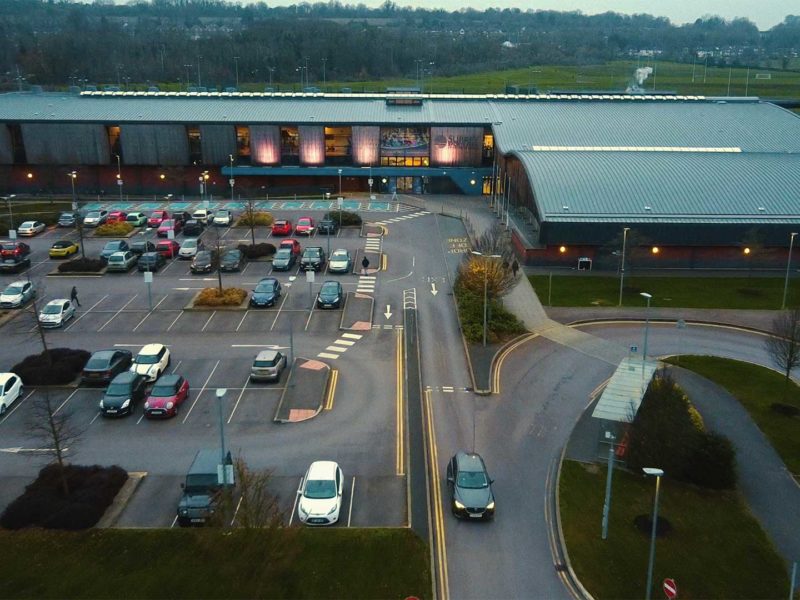 Aerial view of Surrey Sports Park front entrance